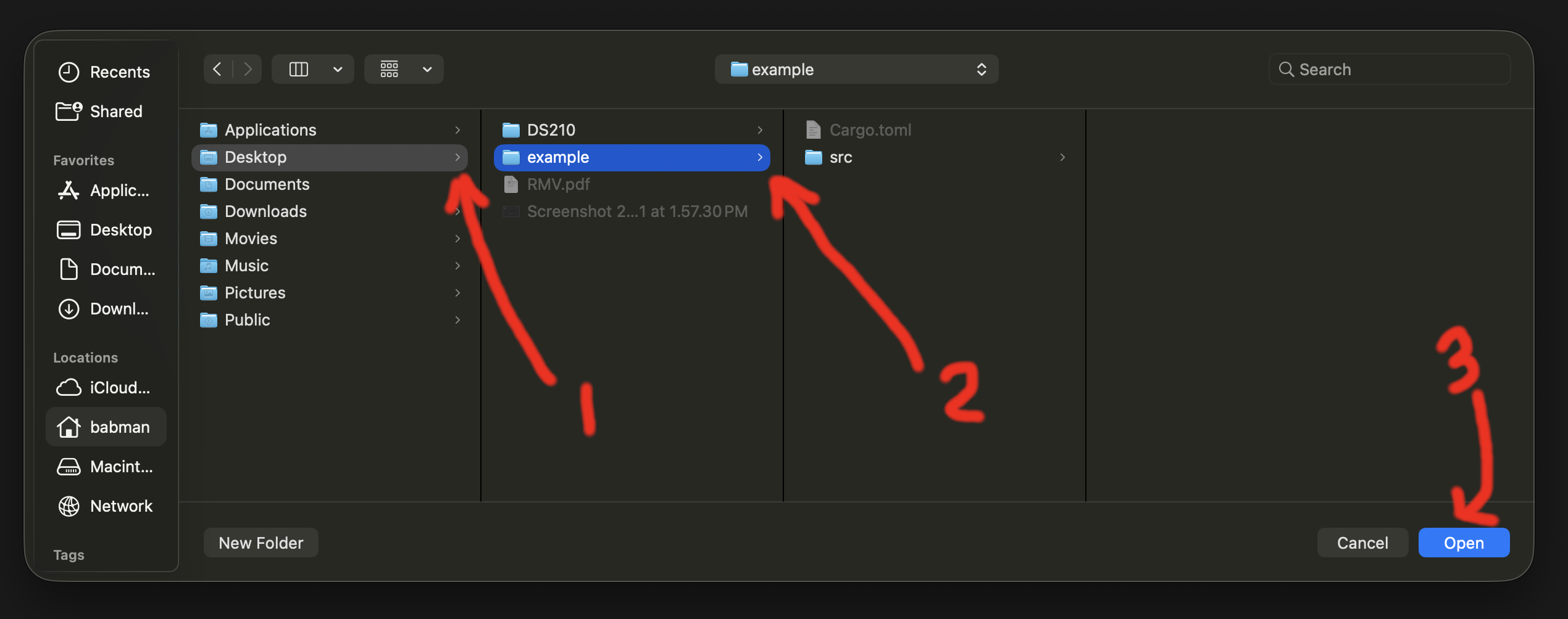 Choosing the project folder