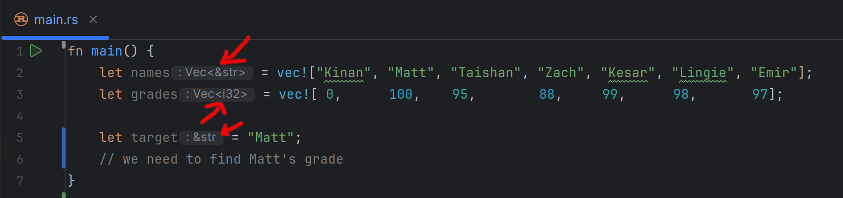 VSCode shows us the type of every variable in Rust